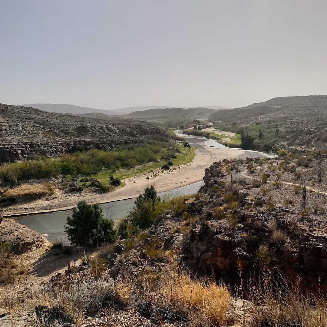 The Rio Grande winding past limestone cliffs along the Hot Springs trail in Big Bend
