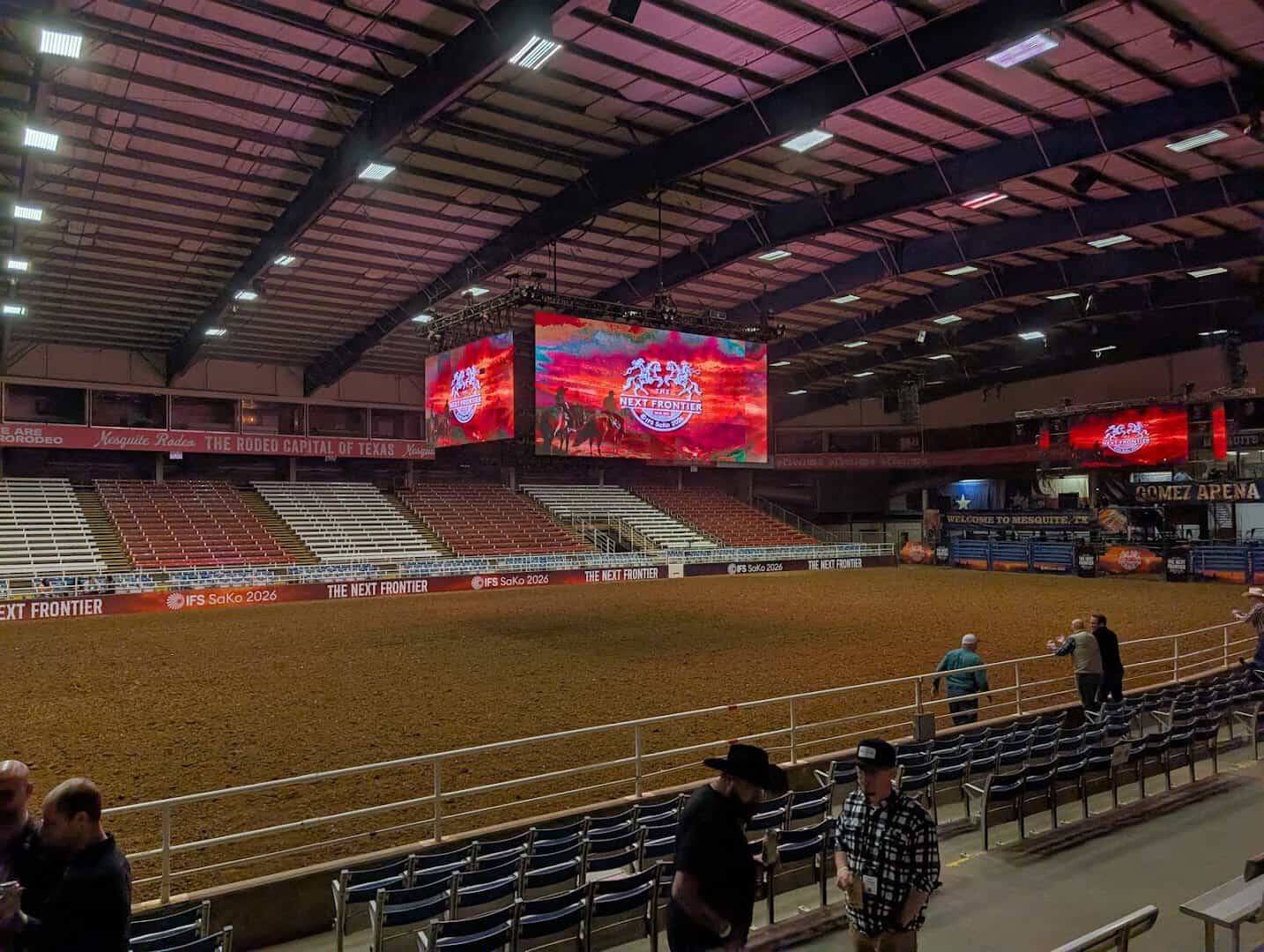 Seating and the arena floor at the Mesquite Championship Rodeo in Mesquite, Texas