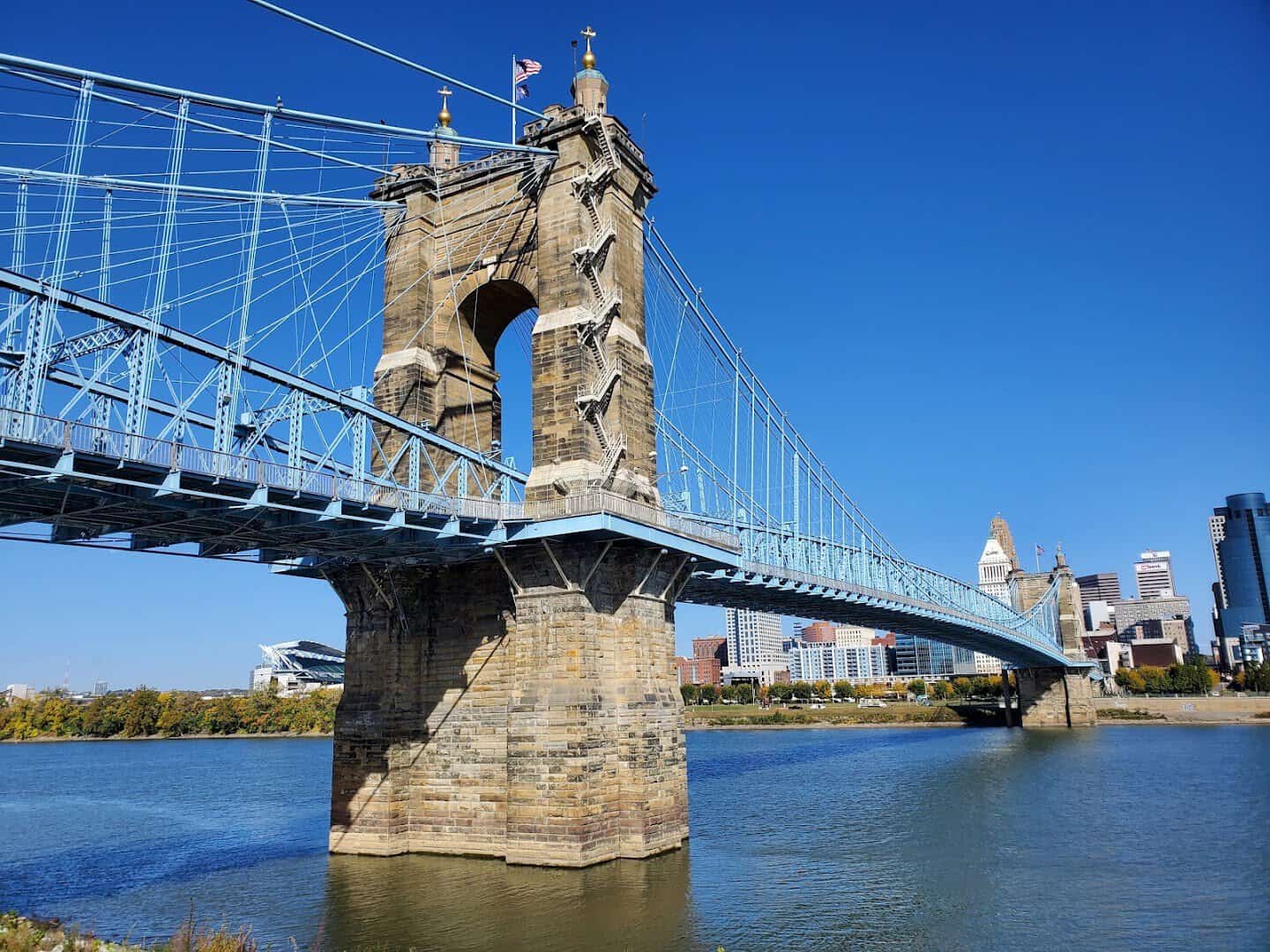 John A. Roebling Suspension Bridge over the Ohio River in Cincinnati, Ohio
