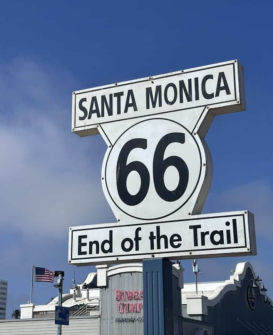 Santa Monica 66 End of the Trail sign on the Santa Monica Pier in California