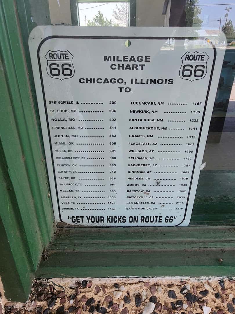 Vintage Route 66 mileage chart sign in Vega, Texas