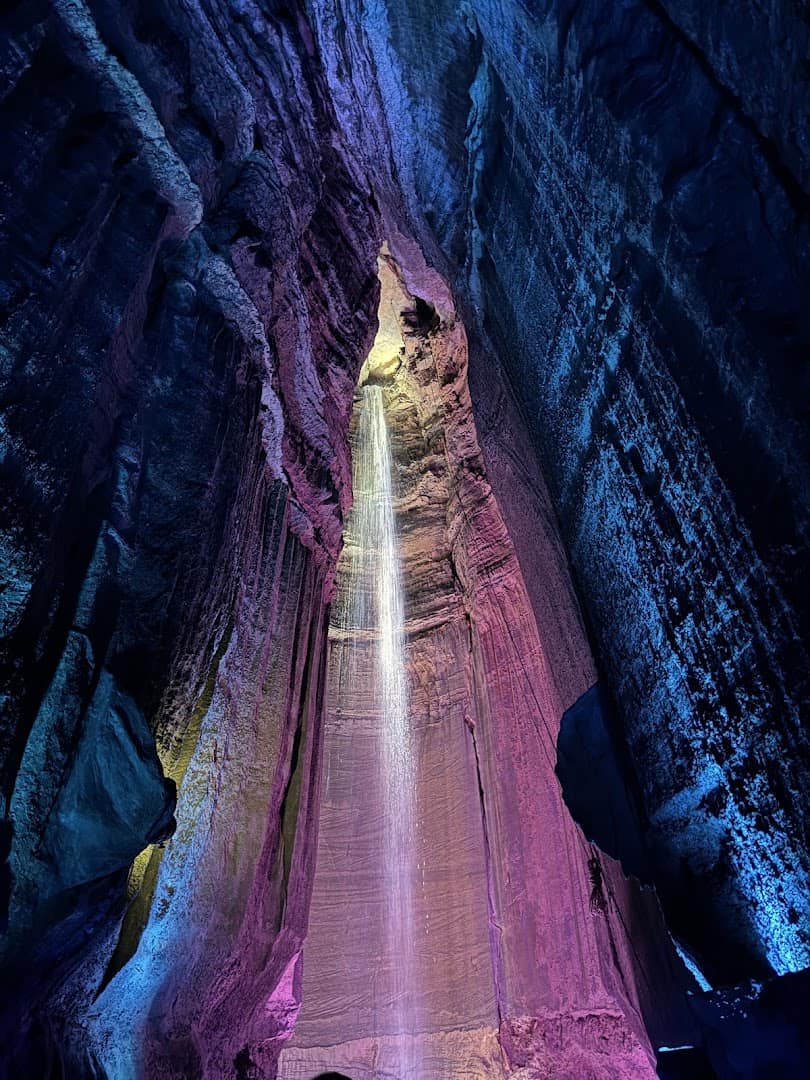 Ruby Falls underground waterfall lit inside Lookout Mountain cave, Tennessee