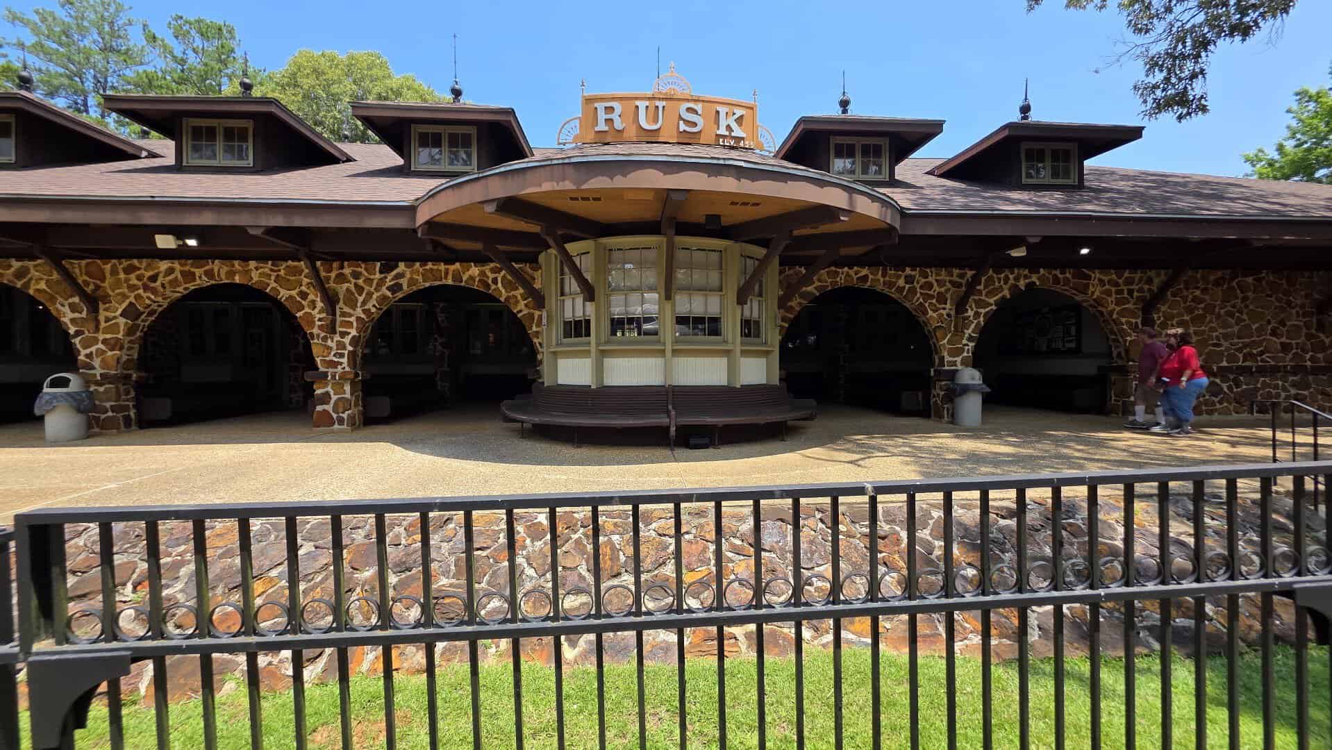 Historic stone Rusk depot of the Texas State Railroad in East Texas