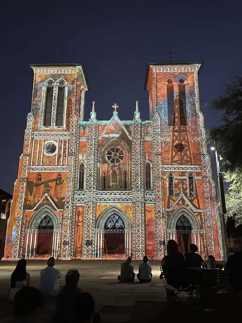 The Saga video art projection on San Fernando Cathedral at night in San Antonio