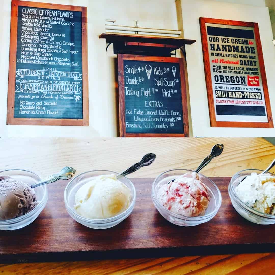 Ice cream tasting flight of four flavors at Salt & Straw in Portland, Oregon