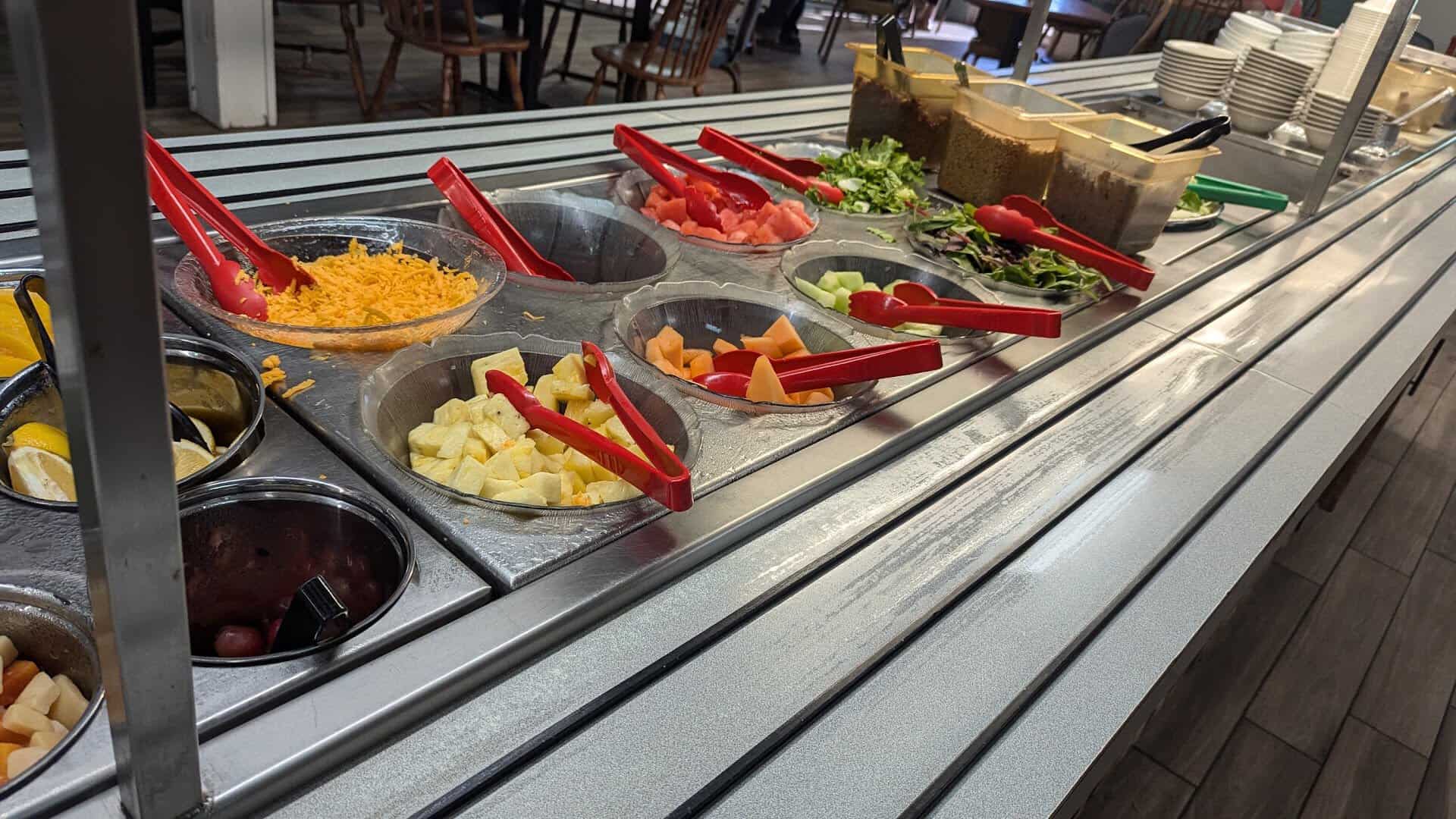 The salad bar and buffet spread at Sam's Original Restaurant in Fairfield, Texas