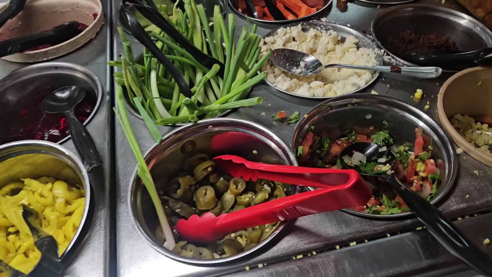 Green beans, mac and cheese and vegetable sides on the buffet at Sam's Original Restaurant in Fairfield, Texas