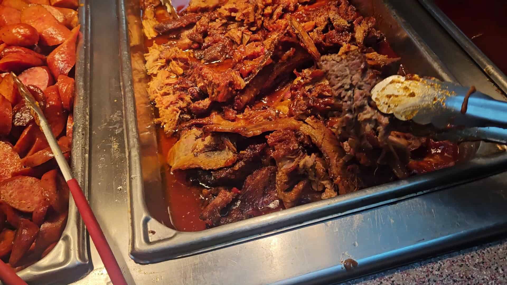 Smoked brisket on the buffet at Sam's Original Restaurant in Fairfield, Texas