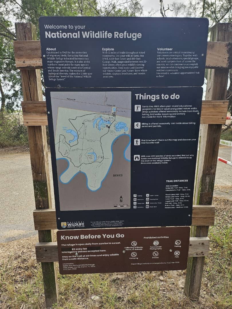 Visitor information board at Santa Ana National Wildlife Refuge