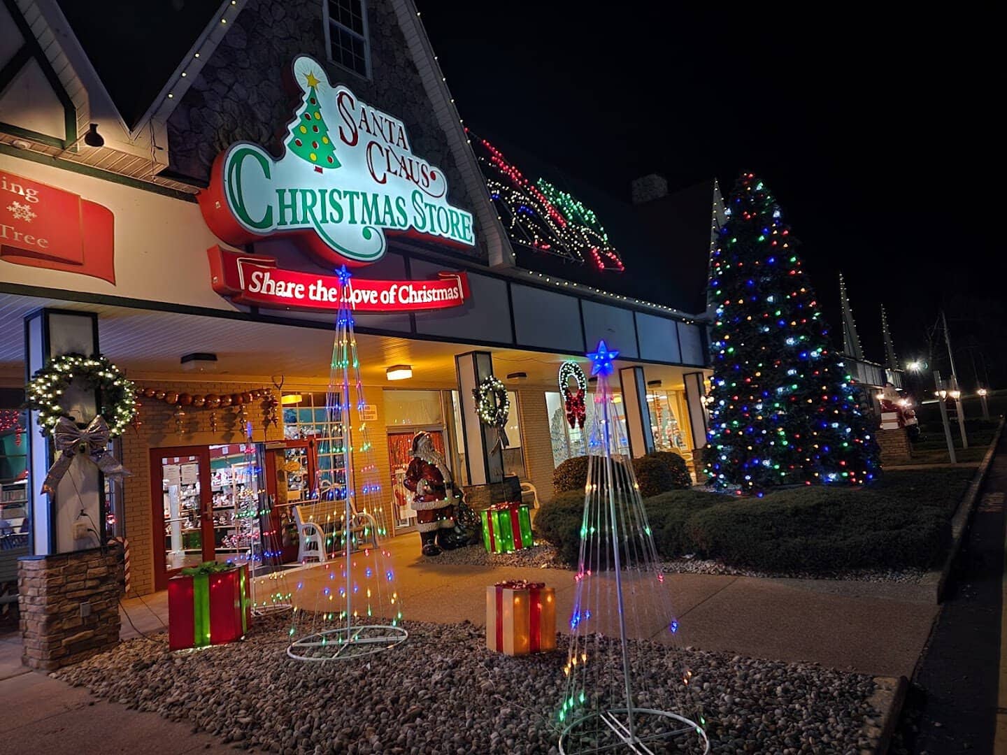Christmas store decked with lights and a tree in Santa Claus, Indiana