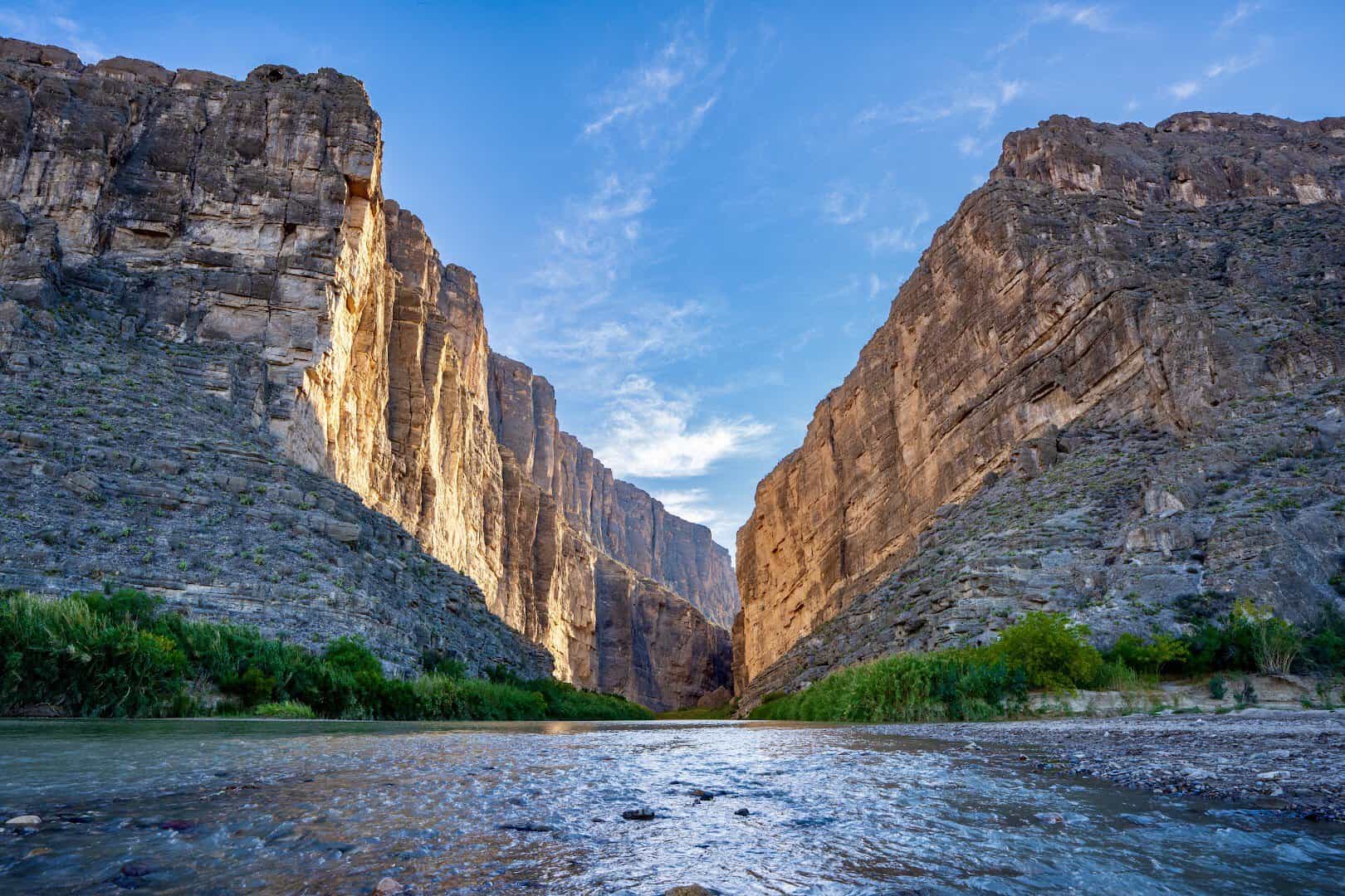 Towering limestone cliffs above the Rio Grande at Santa Elena Canyon in Big Bend National Park, Texas