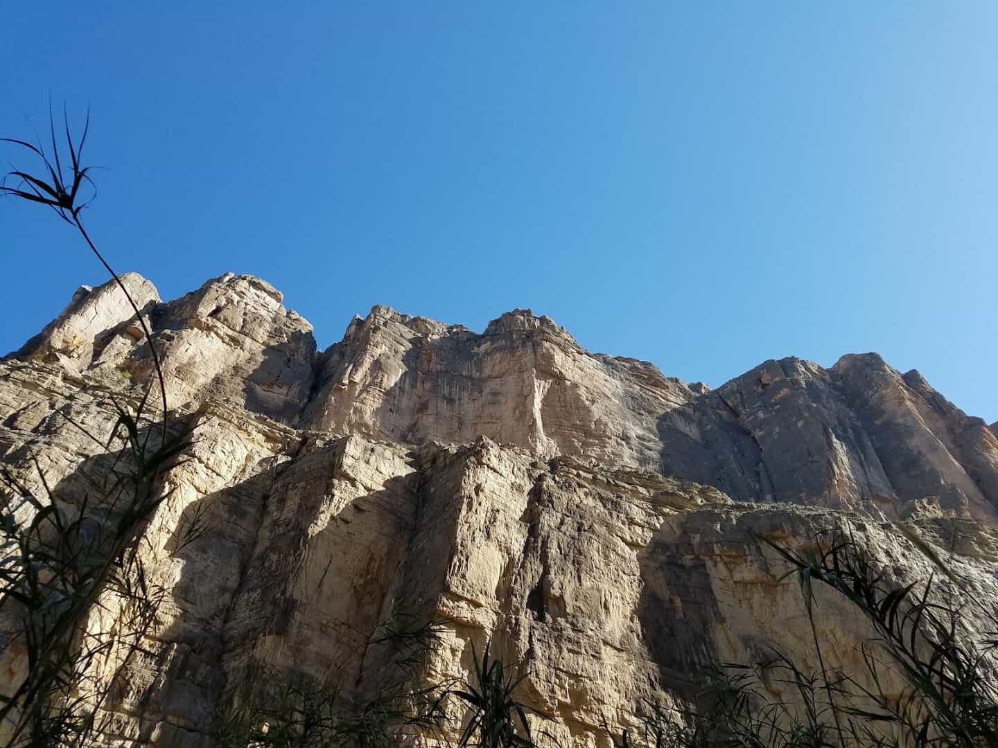 Sunlit limestone cliffs of Santa Elena Canyon in Big Bend National Park, Texas