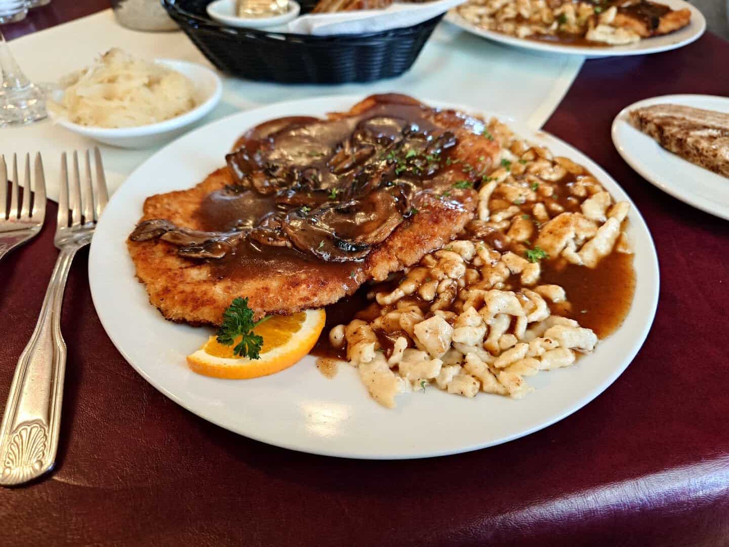 Schweinebraten German pork roast with gravy at Alpine Haus in New Braunfels