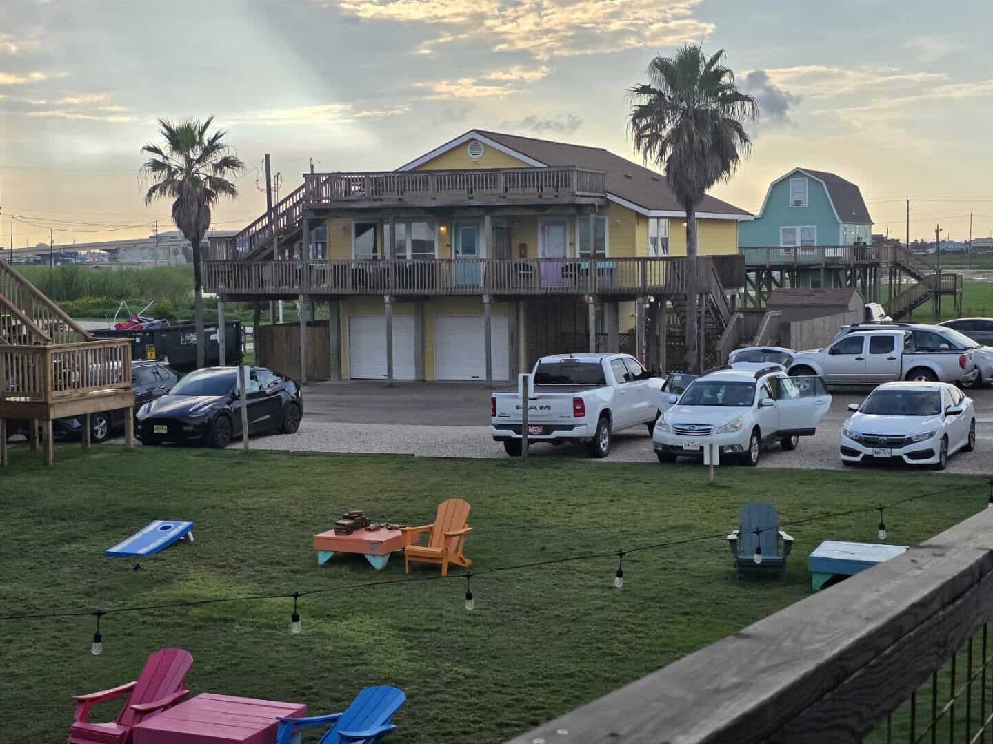 Exterior of Seahorse Bar & Grill and Ocean Village Hotel in Surfside Beach, Texas