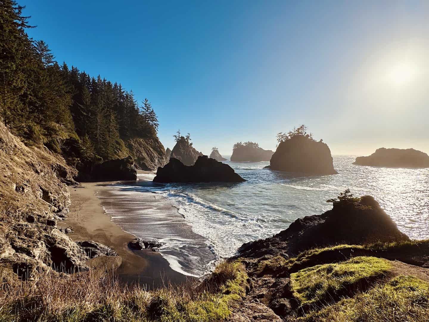 Hidden cove and sea stacks at Secret Beach, Oregon