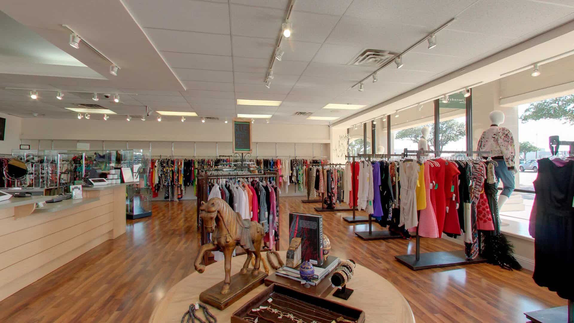 The sales floor and front counter at Clotheshorse Anonymous in Dallas