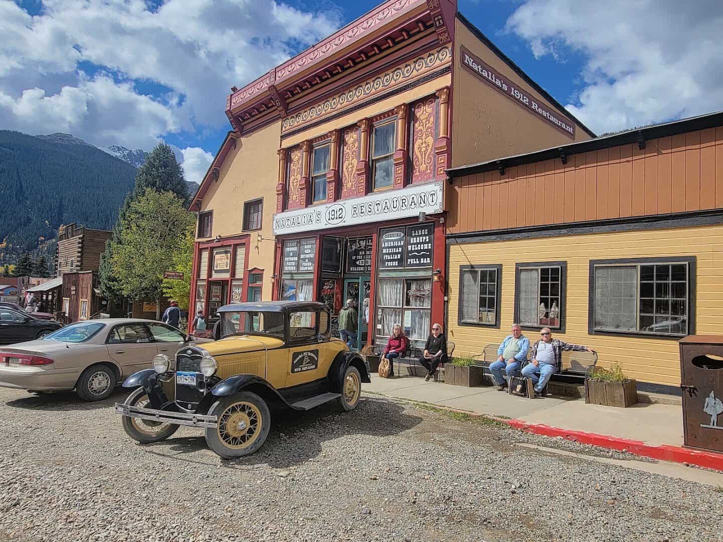 Historic main street below the San Juan Mountains in Silverton, Colorado