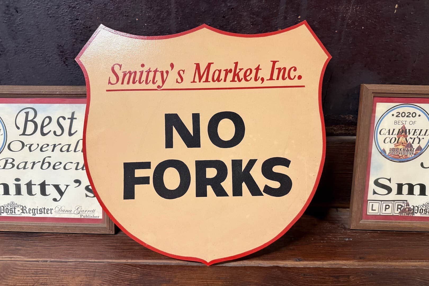 No Forks sign at Smitty's Market in Lockhart, Texas