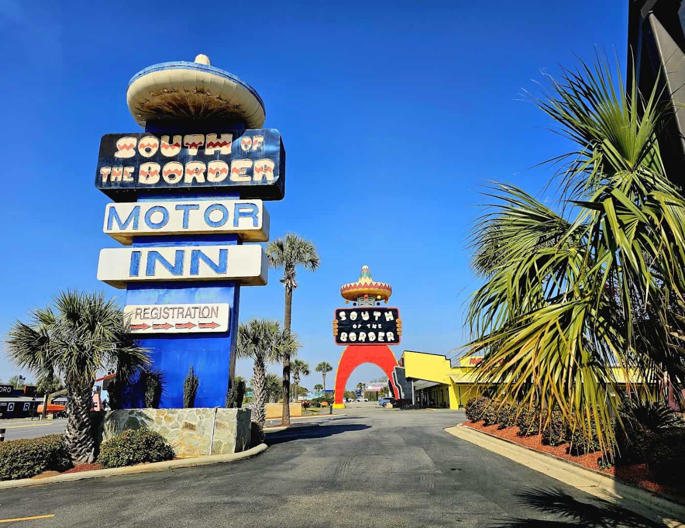 The South of the Border sign and sombrero tower along Interstate 95 in Hamer, South Carolina