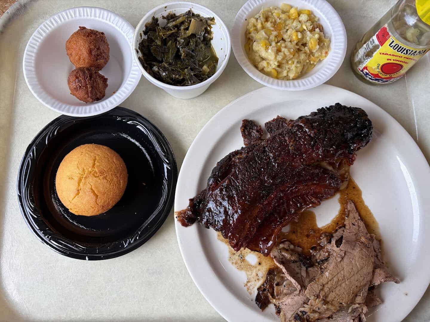 Golden cornbread with barbecue and Southern sides in Tennessee