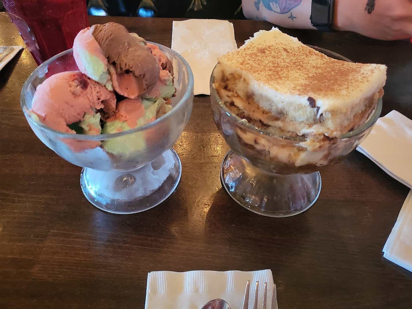 Spumoni and tiramisu desserts at Roman Cucina in Dallas