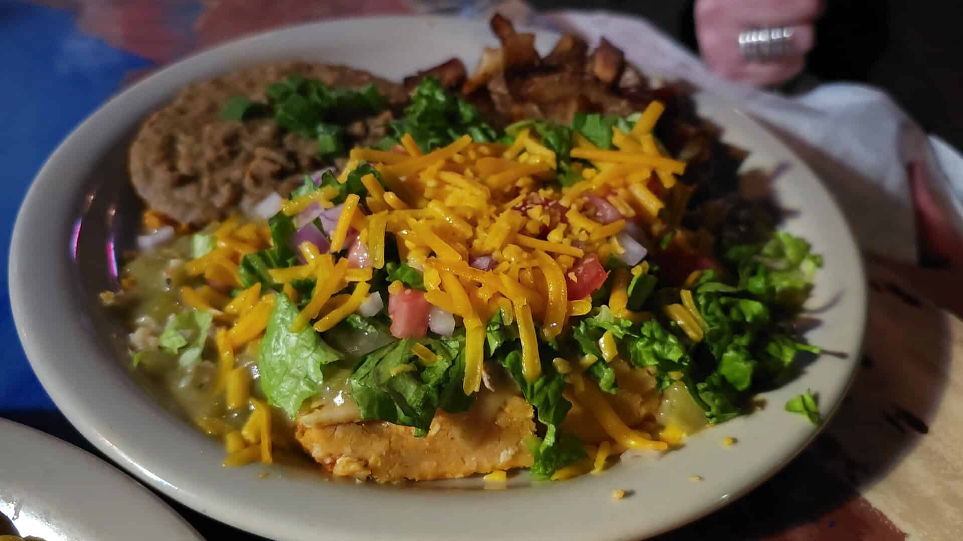 Chili-topped Tex-Mex plate at the Starlight Theatre in Terlingua