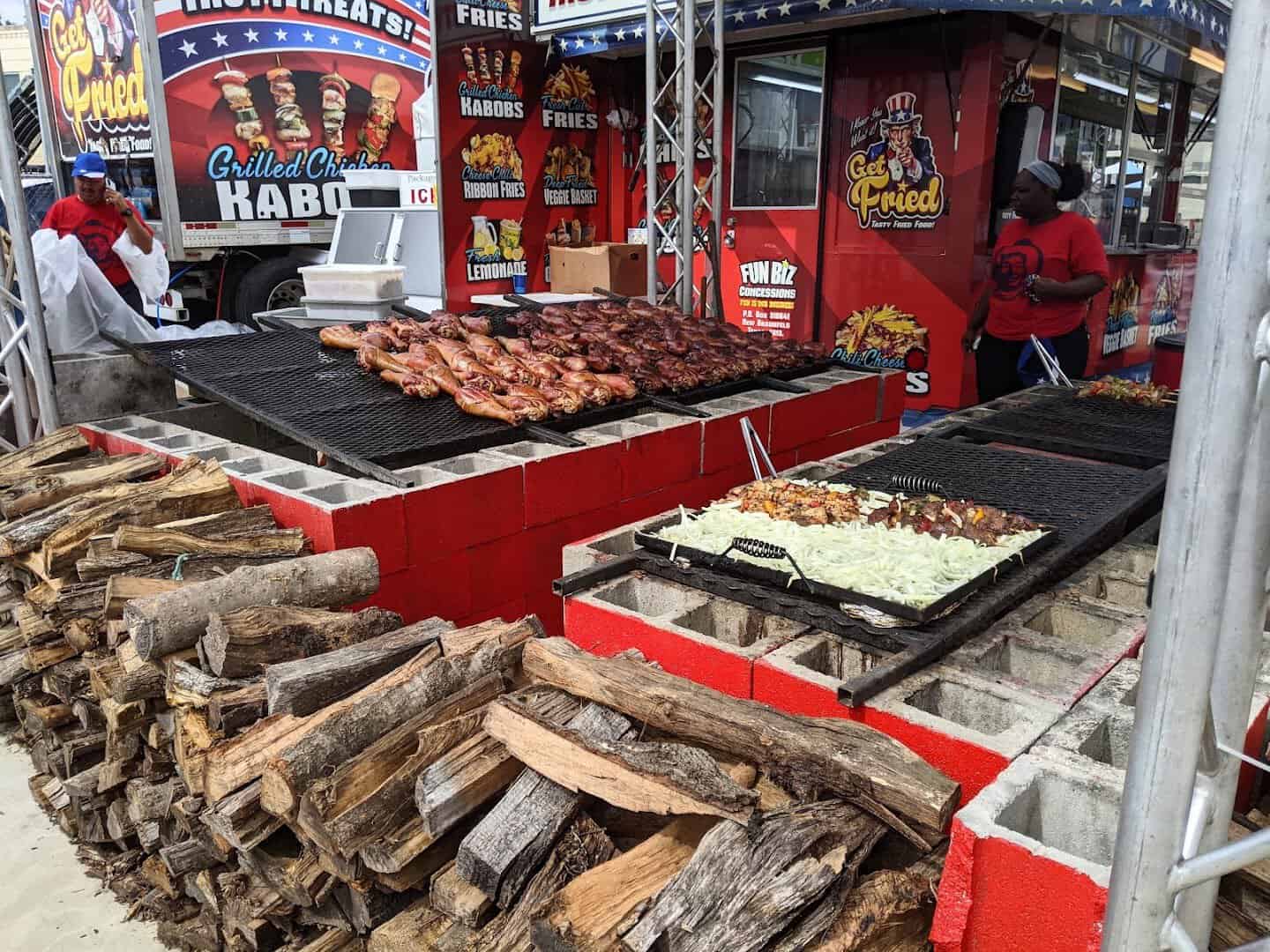 Grilled food cooking at a stall at the State Fair of Texas in Dallas