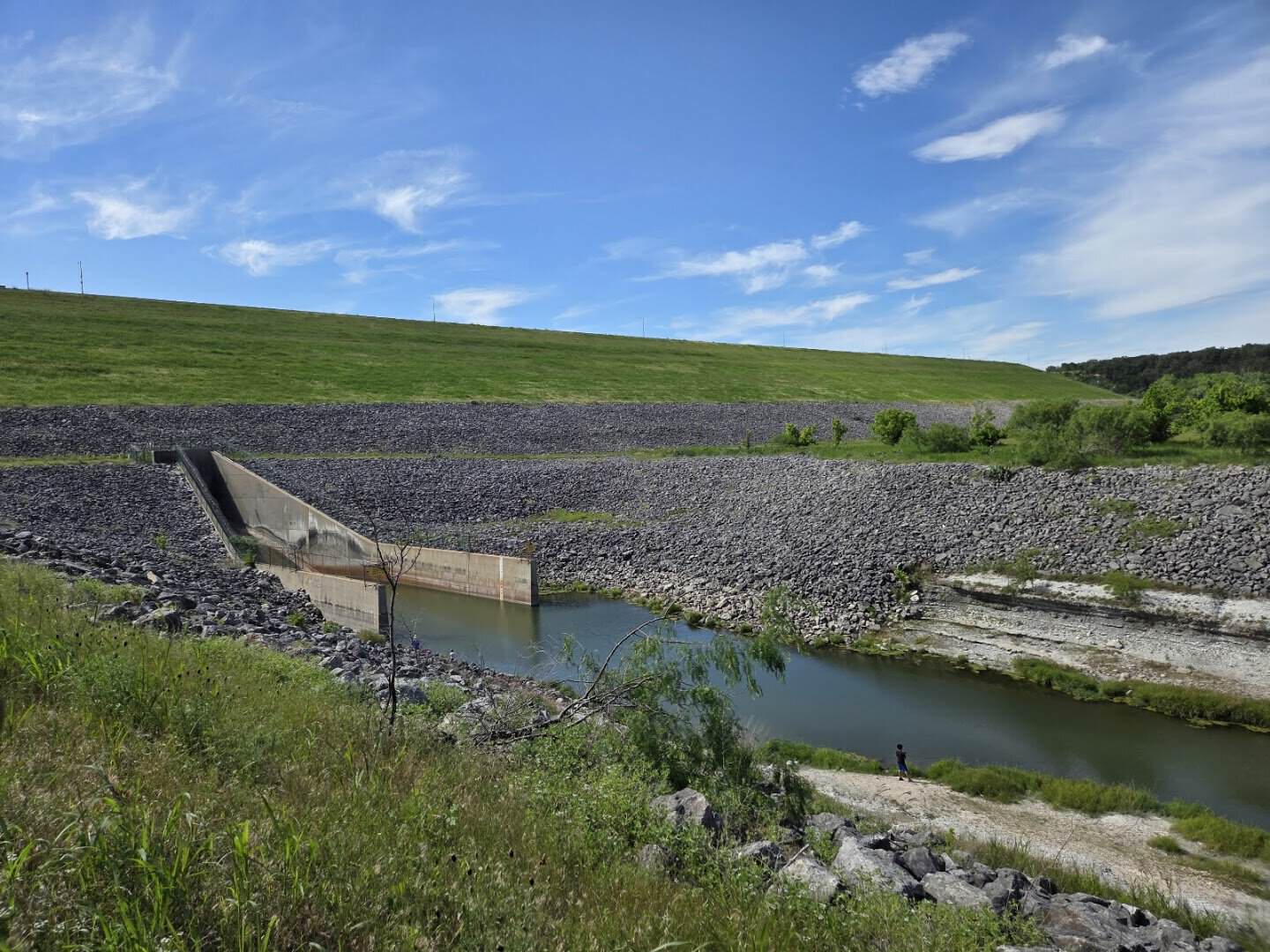 Stillhouse Hollow Dam spillway above Chalk Ridge Falls Park in Belton, Texas