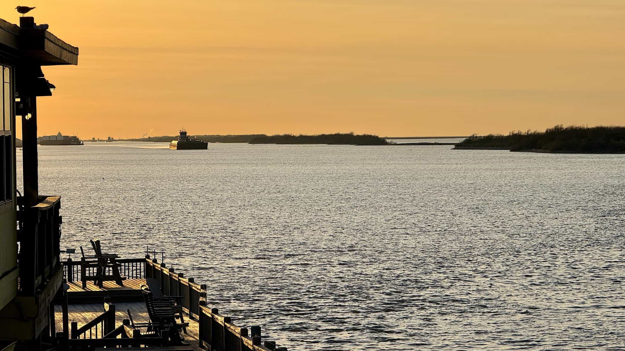 The marina dock over the water at Stingaree in Crystal Beach, Texas
