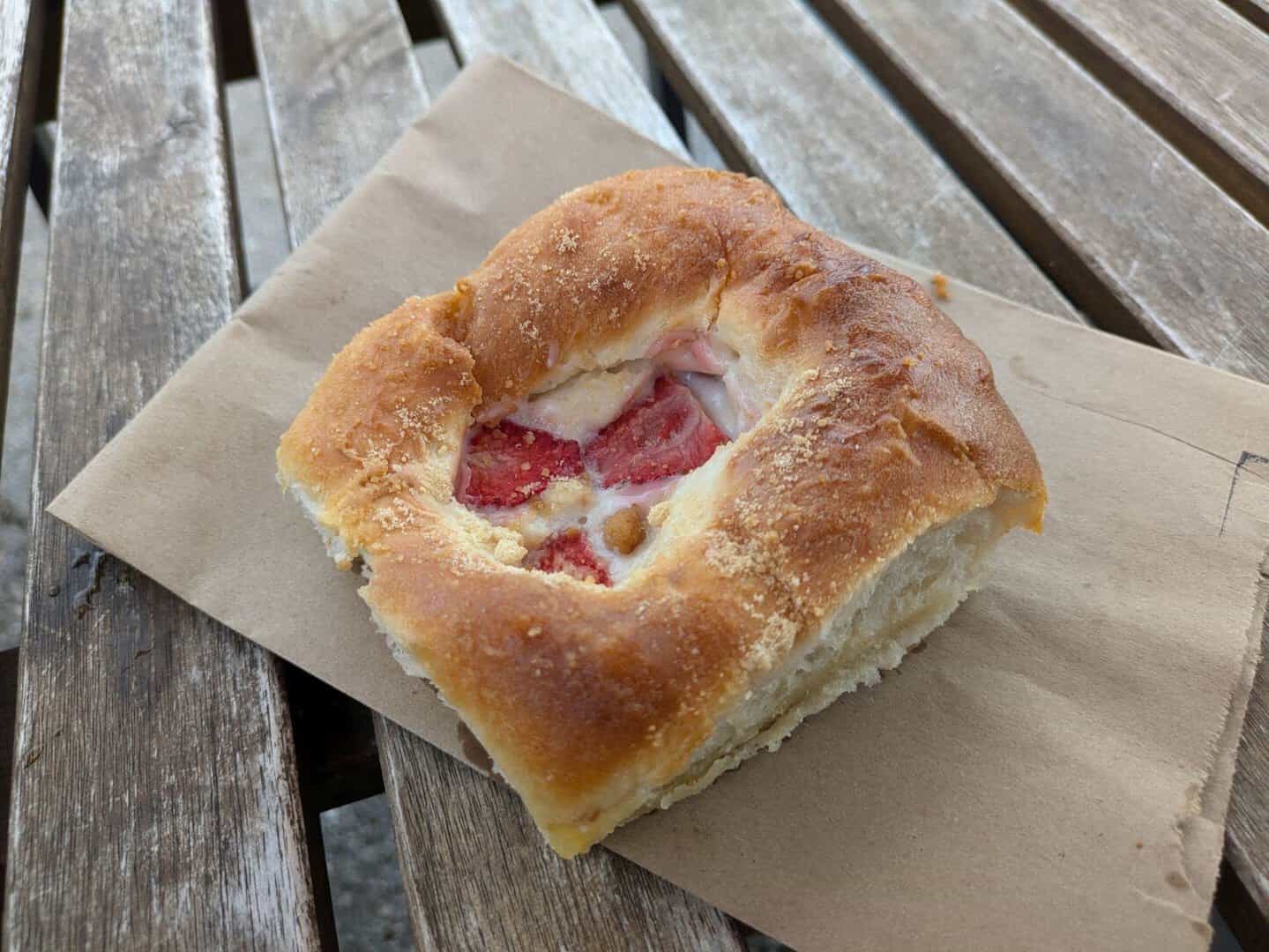 A strawberry and cream cheese kolache at The Original Kolache Shoppe in Houston