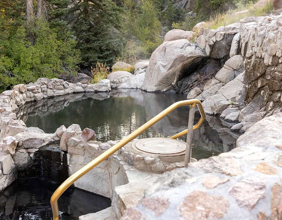 Steaming stone soaking pool at Strawberry Park Hot Springs near Steamboat Springs, Colorado