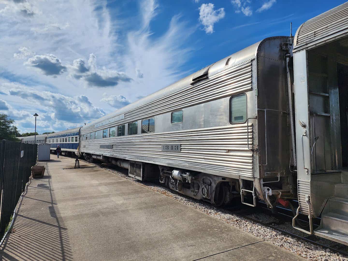 Restored streamliner passenger coach at the Austin Steam Train in Cedar Park, Texas