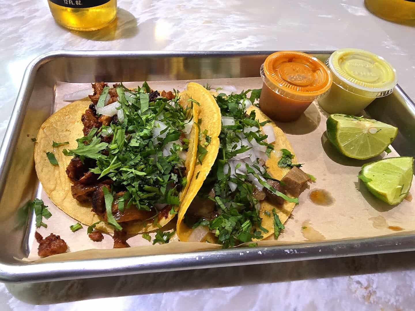 Street tacos from the food hall at the Dallas Farmers Market