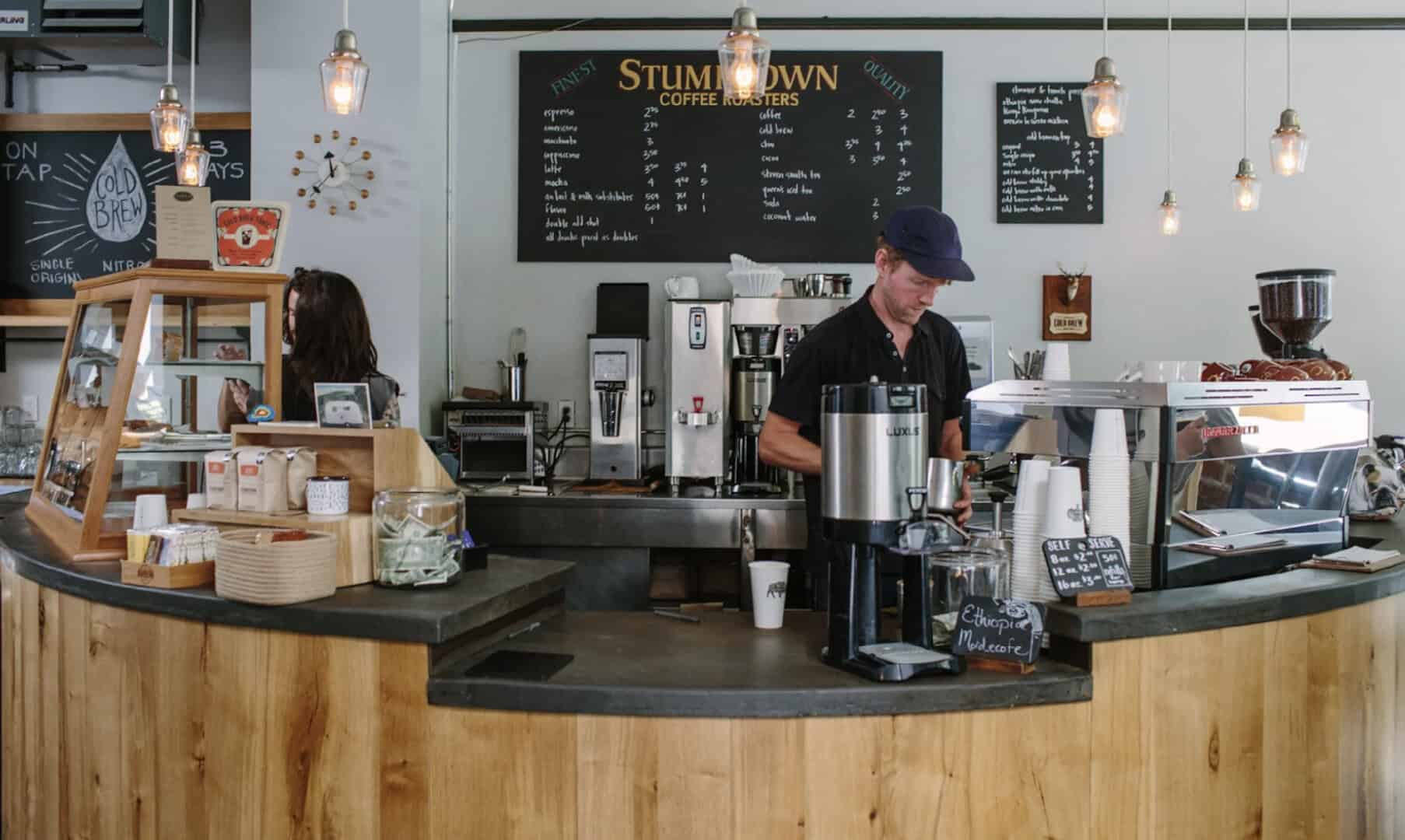 Barista at the espresso counter at Stumptown Coffee Roasters in Portland, Oregon