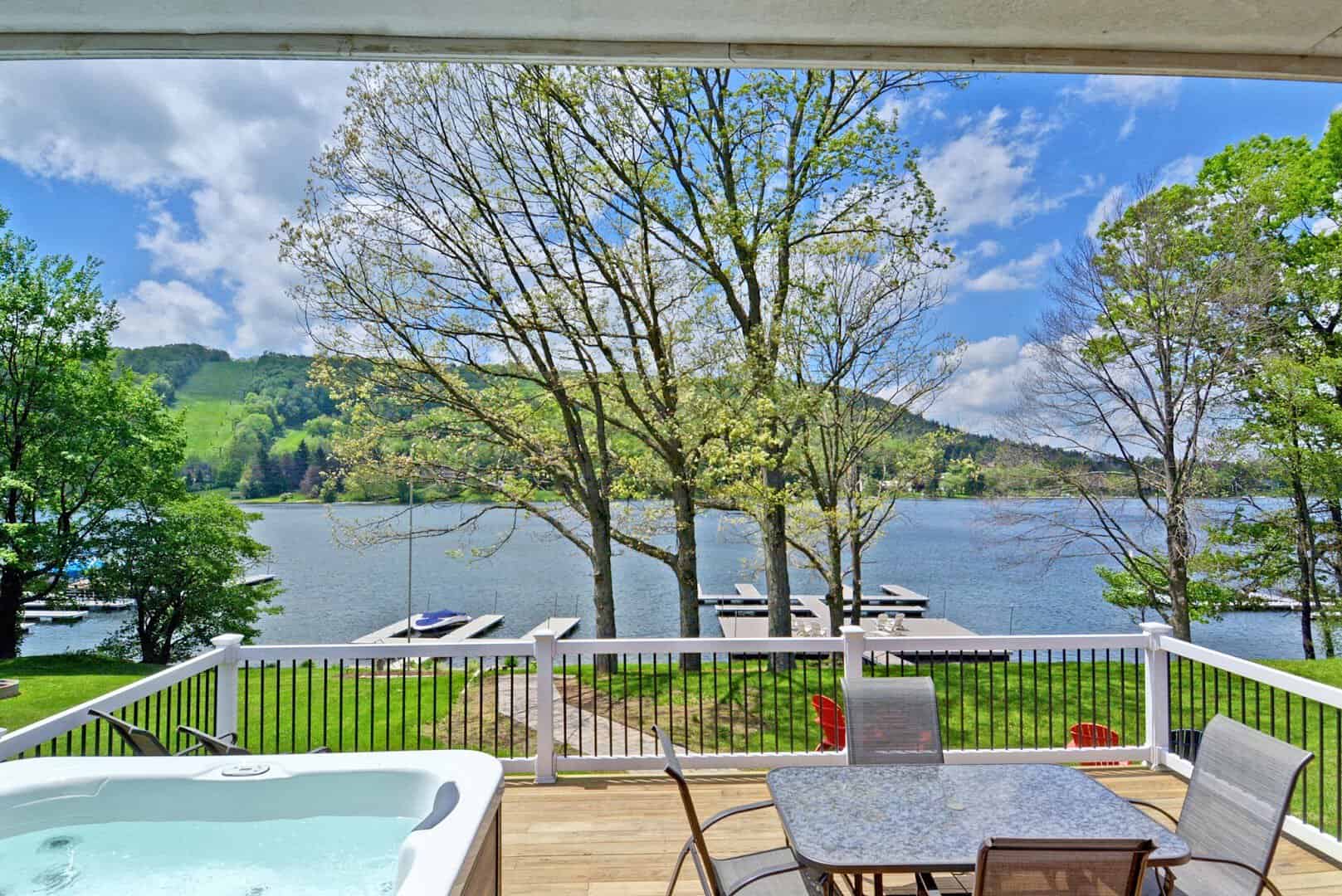 Cabin deck and hot tub overlooking Deep Creek Lake, Maryland