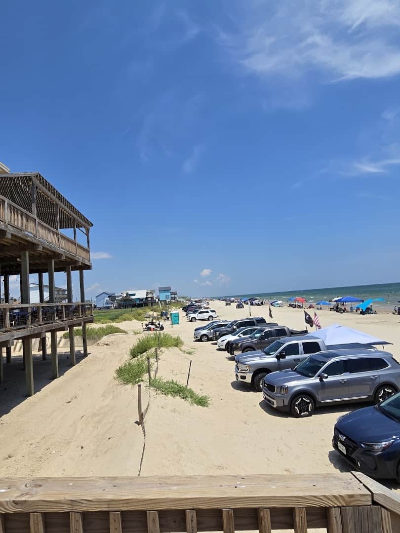 The Gulf shoreline and open beach at Surfside Beach, Texas