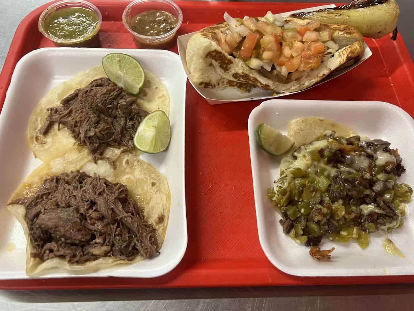 Mesquite carne asada tacos at Tacos Apson in Tucson, Arizona