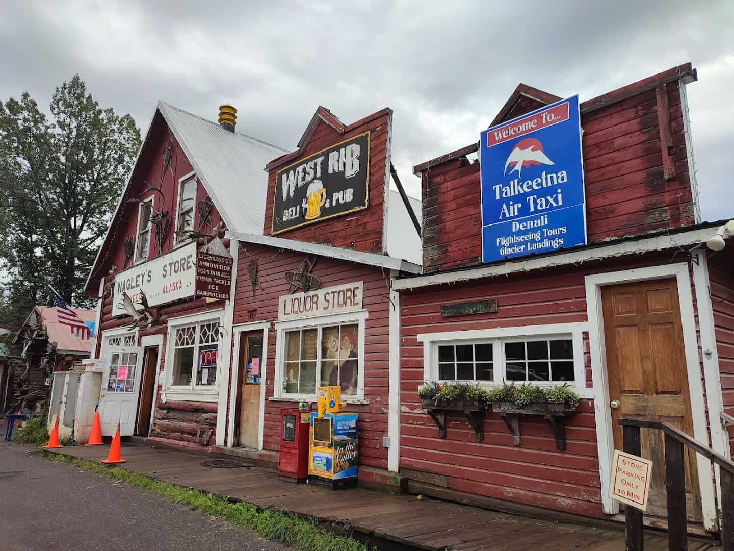 Log-cabin Main Street in the mountain town of Talkeetna, Alaska