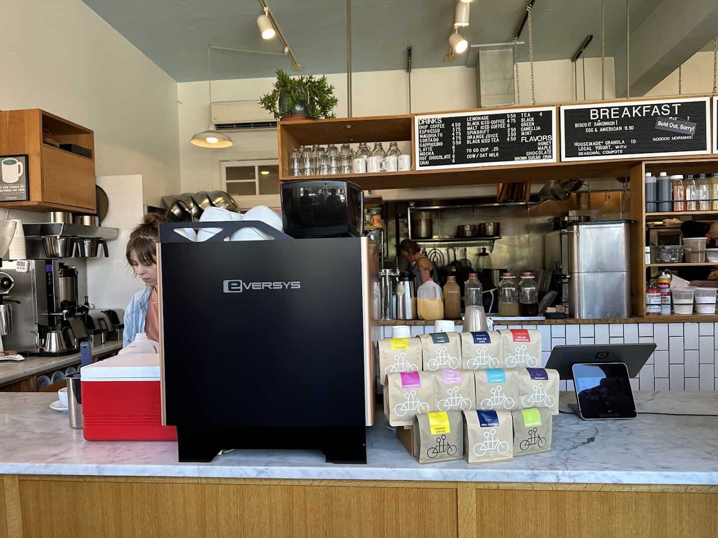 Espresso machine and counter at Tandem Coffee and Bakery in Portland, Maine