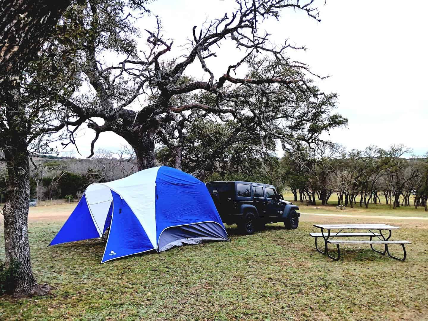 Tent camping beside the mountain bike trails at Flat Rock Ranch