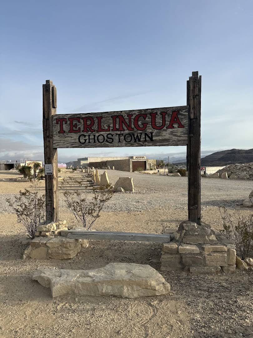 Welcome to Terlingua Ghost Town sign in the West Texas desert
