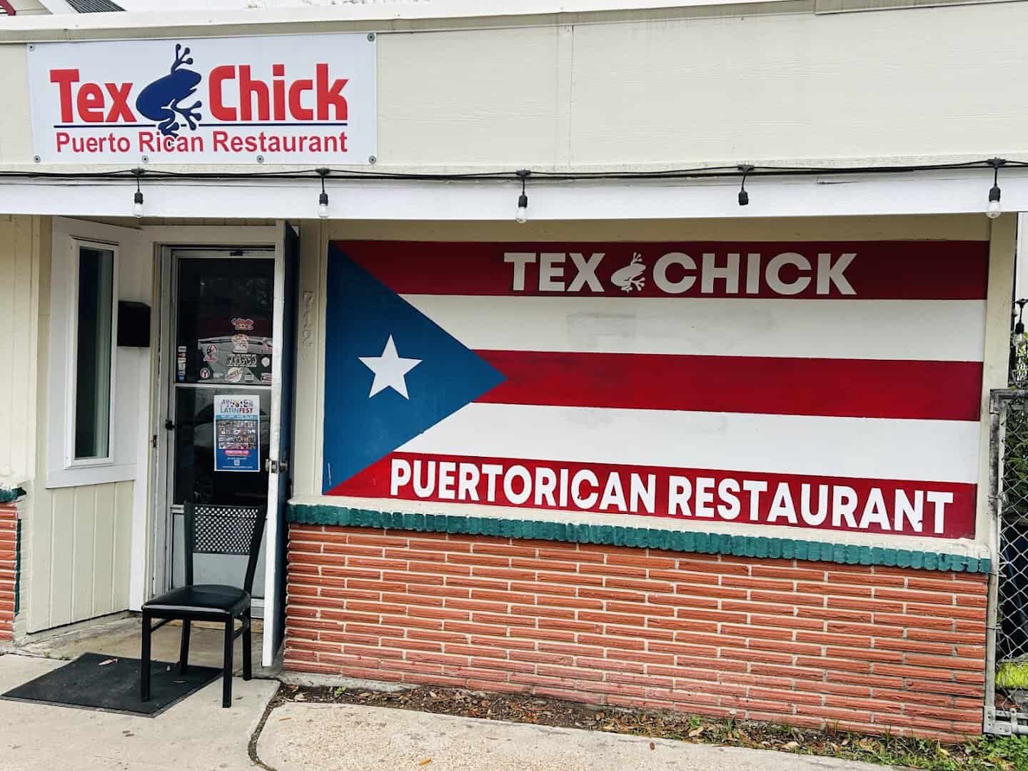 The Tex-Chick Puerto Rican Restaurant sign in Houston