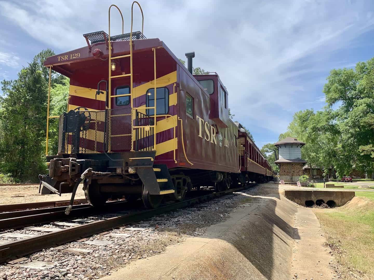 Red vintage caboose on the Texas State Railroad near Rusk, Texas