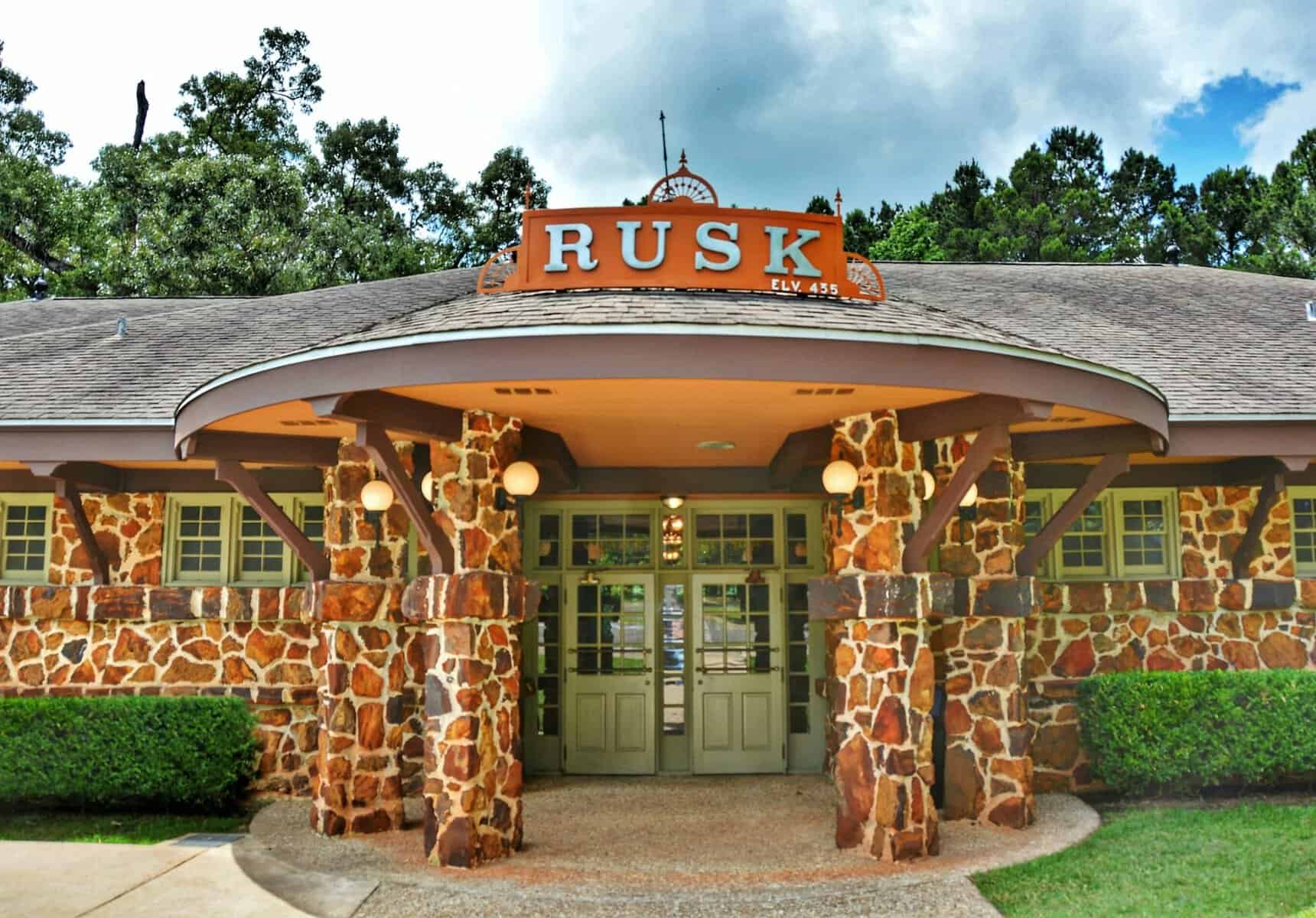 The stone Rusk Depot of the Texas State Railroad
