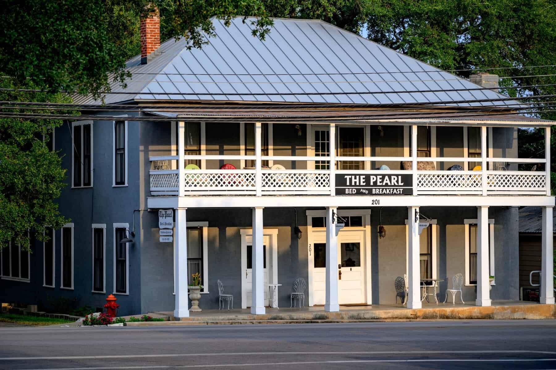 The Pearl, a historic two story building on the square in Johnson City, Texas