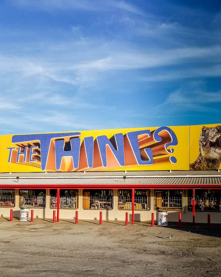 The Thing roadside attraction storefront with its bright yellow THE THING sign near Benson, Arizona