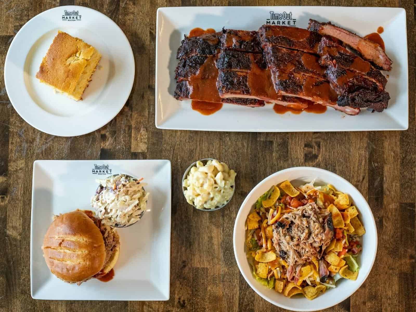 Barbecue ribs and sides on Time Out Market Boston plates