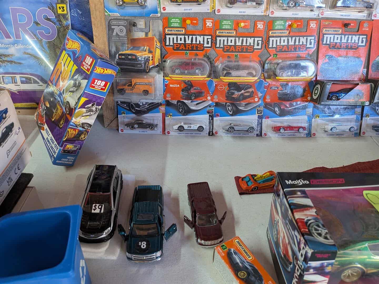 Toy cars and collectibles at a booth in Austin Country Flea Market
