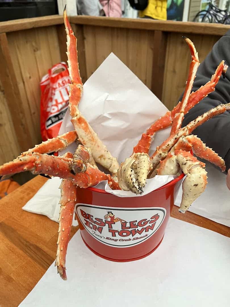 Bucket of Alaskan king crab legs at Tracy's King Crab Shack in Juneau, Alaska