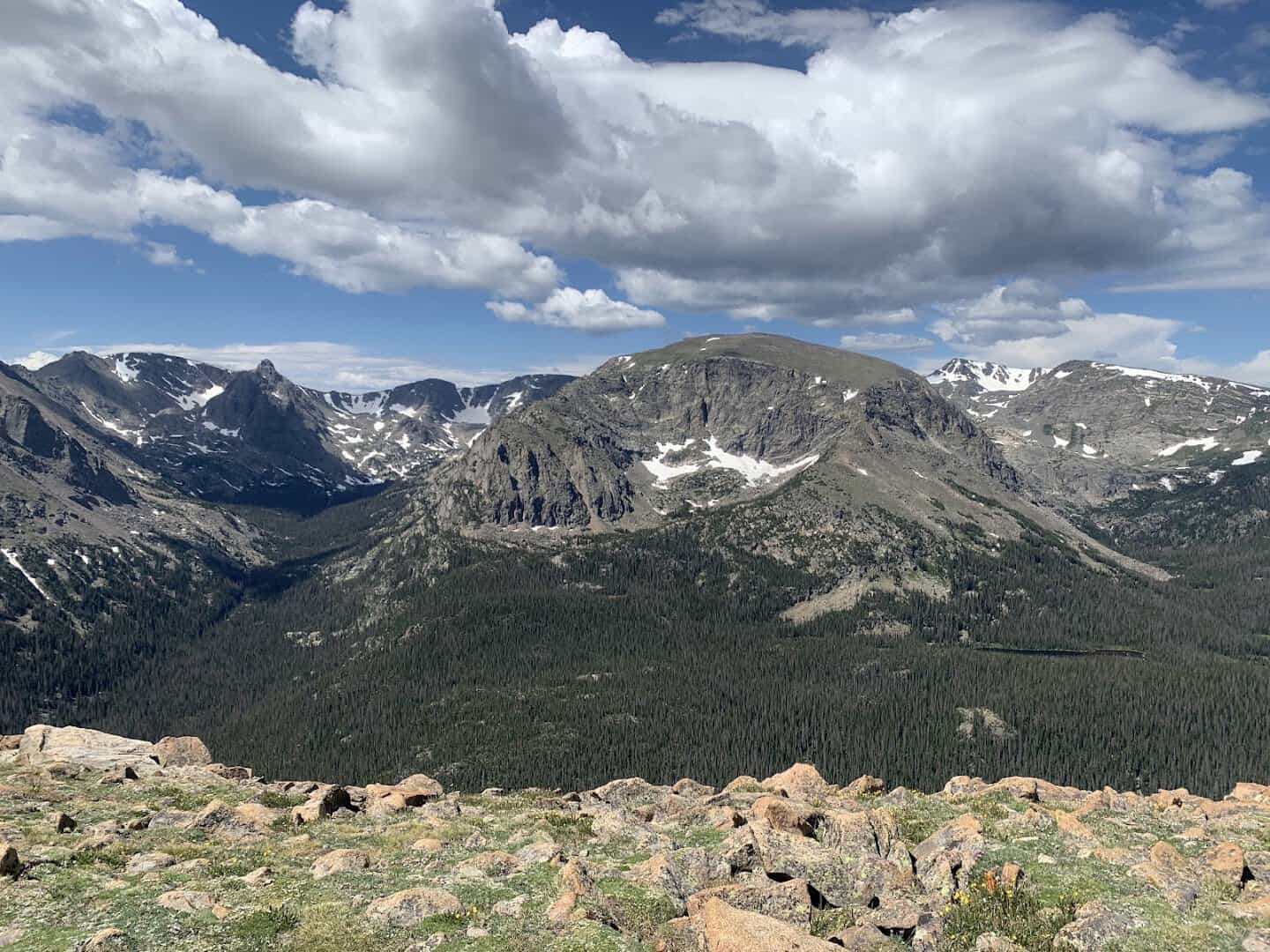 Alpine tundra and snow-capped peaks along Trail Ridge Road in Rocky Mountain National Park, Colorado